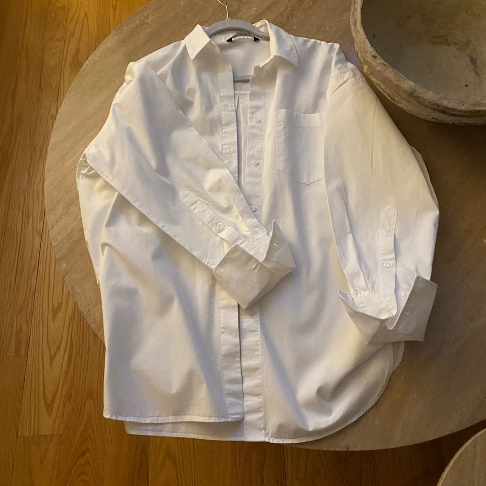ZARA oversized white cotton blouse